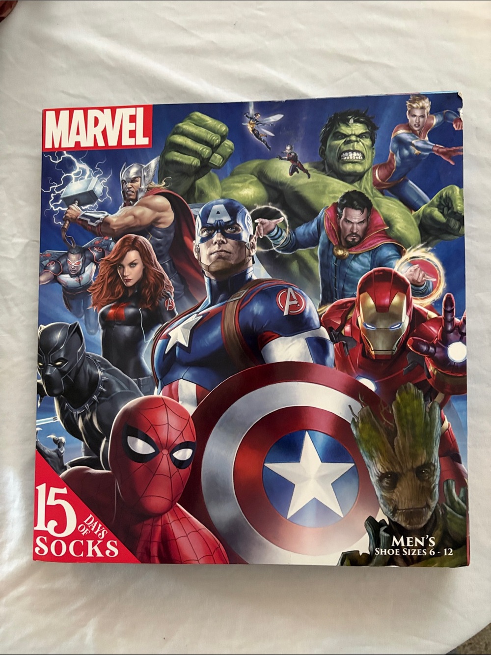 Men’s Marvel 15 Days of Socks advent Calendar Sz 6 - 12 NIB